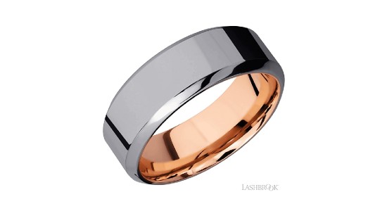 a mixed metal men’s wedding band featuring both tantalum and rose gold